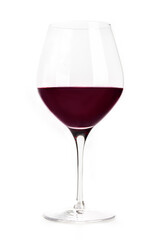 Red wine glass, isolated on a white background. Elegant cup wineglass, classic style
