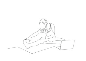 woman in hijab taking lessons from the internet and doing exercises and yoga