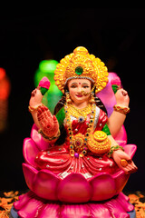 Beautiful Clay Idol of Hindu Goddess Lakshmi for diwali festival.