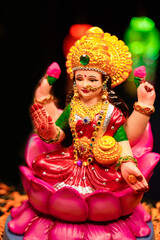 Beautiful Clay Idol of Hindu Goddess Lakshmi for diwali festival.