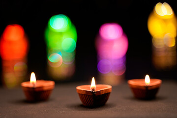 Traditional oil lamps for indian festival diwali.