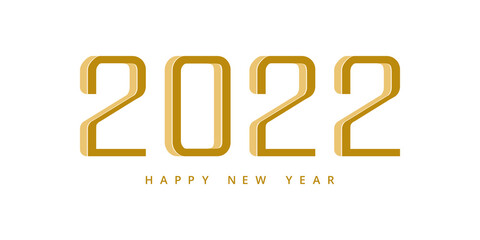 2022 Happy New Year. 2022 luxury golden text design on white background.
