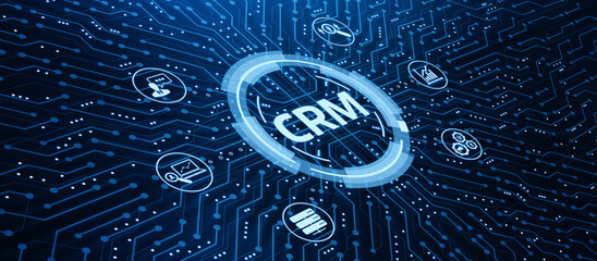 CRM Customer Relationship Management Business Internet Techology Concept. 3d Render illustration - obrazy, fototapety, plakaty