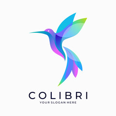 Hummingbird Logo - Colorful Bird Logo Art Design