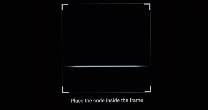 Barcode scanner, QR code. Isolated on black background.