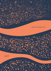Grungy splattered drops template. Splashed orange texture dark blue abstract vector background