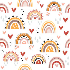 Trend rainbow in boho style seamless pattern. Vector illustration for children. Nursery decor © Lucky Project