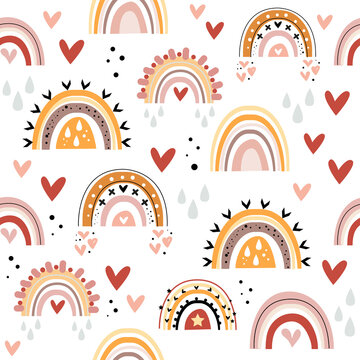 Fototapeta Trend rainbow in boho style seamless pattern. Vector illustration for children. Nursery decor