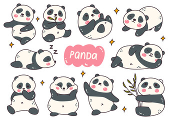 Kawaii Panda Cartoon Doodle Set