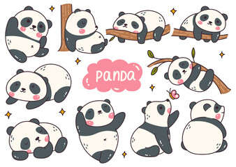 Kawaii Panda Cartoon Doodle Set © mhatzapa