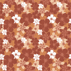 レトロなハイビスカス柄　ヴィンテージシームレスパターン　アロハシャツ