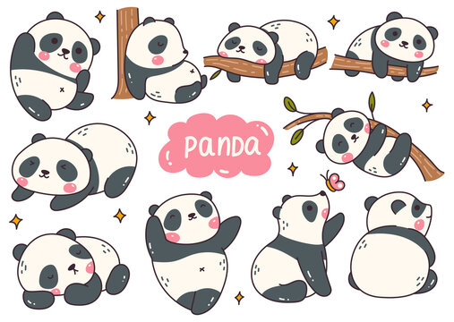 Kawaii Panda Cartoon Doodle Set
