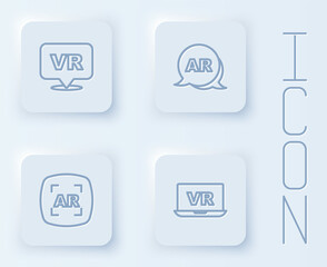 Fototapeta premium Set line Virtual reality, Augmented AR, and . White square button. Vector