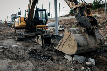 Fototapeta premium Excavator on construction site