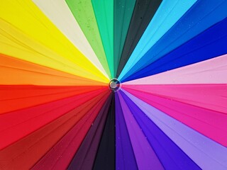 Close up top view of colourful rainbow umbrella background.