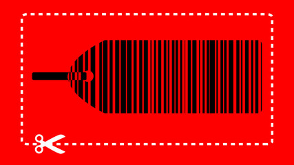 Price Tag or Sale Tag in Bar code with scissors on red background