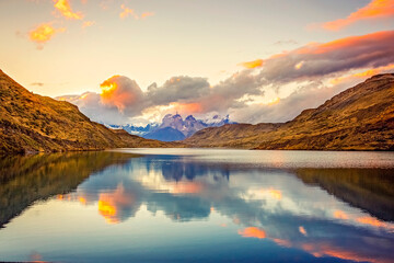  Sunset in Torres del Paine National Park in Patagonia in southern Chile, South America