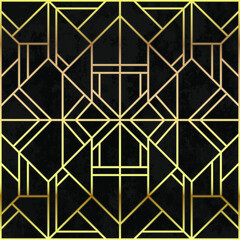Art Deco Seamless Pattern. Geometric decorative texture. Seamless gold linear pattern on grunge texture. Vector illustration.