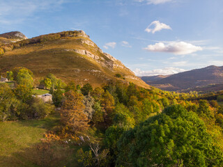 Forests in the Espinosa mountains in autumn with the drone.
