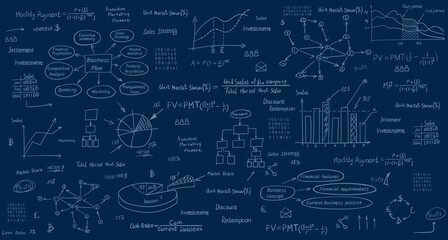 Fototapeta premium Hand drawn dark blue financial background