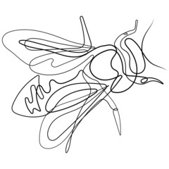 One single line drawing of cute fly, bee in vector illustration. Continuous one line drawing of  fly, bee silhouette isolated on white background. Fly, bee for background, logo or tattoo.