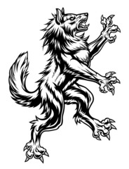 Realistic style heraldic wolf black and white. Vector illustration. © Refluo