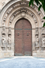 Fototapeta na wymiar Detail of the wooden door of the cathedral of Murcia