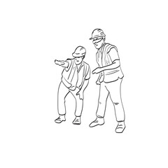 Construction engineers discussion illustration vector isolated on white background line art.