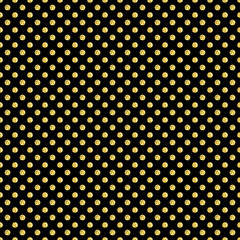 Holiday polka dot pattern with gold glitter. Vector illustration with small golden confetti circles on black background. Geometric seamless texture with shine spots