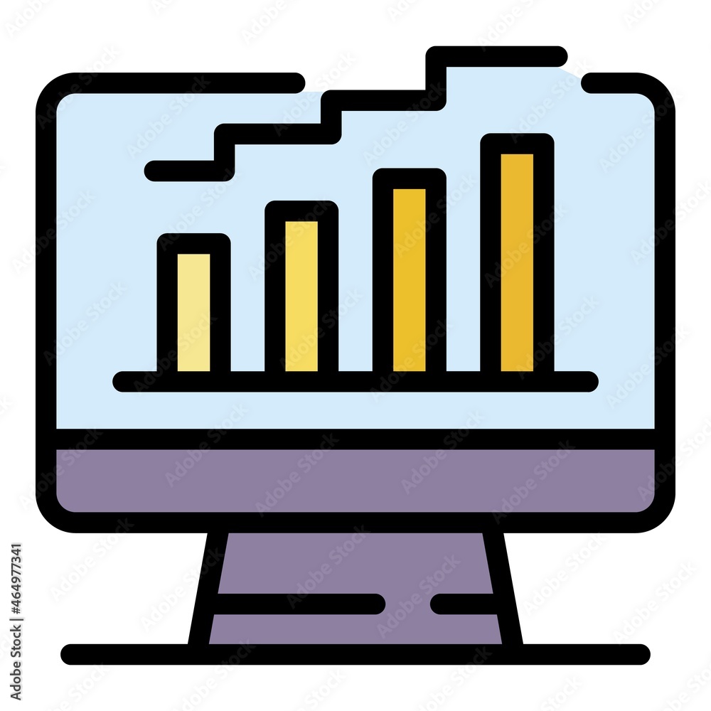 Poster monitor graph chart icon. outline monitor graph chart vector icon color flat isolated
