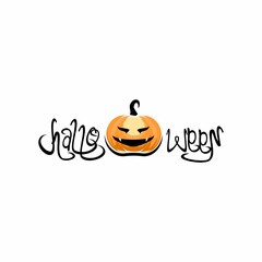 vector illustration of helloween writing, pumpkin vector