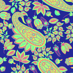 Fototapeta premium Paisley seamless vector pattern. Fabric Indian floral ornament