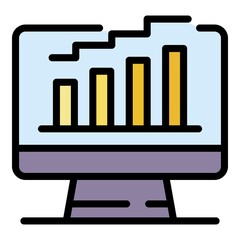 Monitor graph chart icon. Outline monitor graph chart vector icon color flat isolated