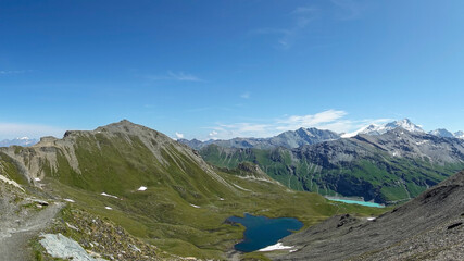 Col de Torrent along Walker's Haute Route high altitude long distance hiking route in Switzerland