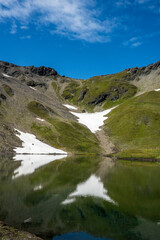 Fototapeta na wymiar Col de Torrent along Walker's Haute Route high altitude long distance hiking route in Switzerland