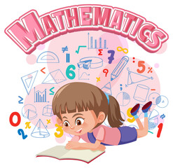 Girl learning math with math symbol and icon