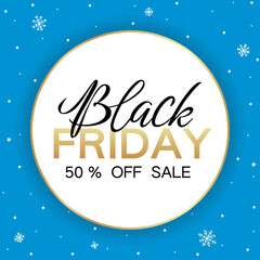 Black Friday square typography banner with winter design background. Black Friday poster for advertising, commercial, promo and sales.