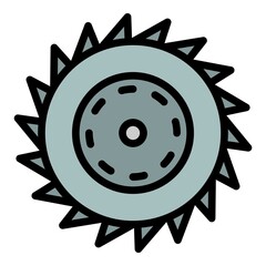 Circular saw blade icon. Outline circular saw blade vector icon color flat isolated