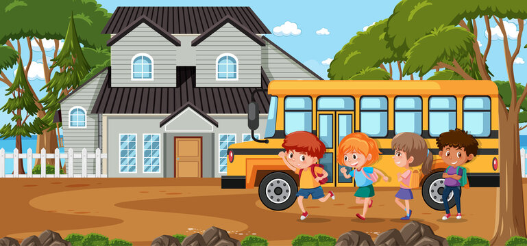 Children going to school by bus