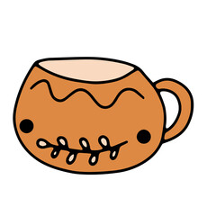 Vector illustration with orange handmade ceramic cup
