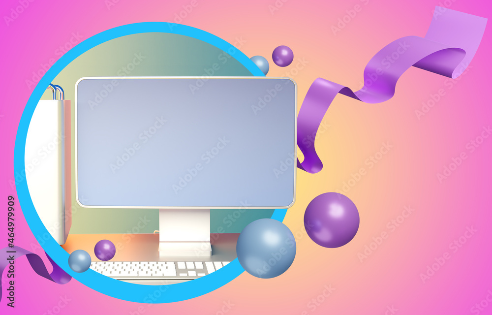 Poster computer monitors. blank screen mockup. computer display next to keyboard. pc mockup for software ad