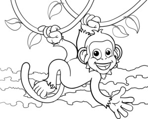 Monkey Singing On Jungle Vines Waving Cartoon