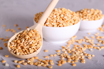split dry peas are lying on the table