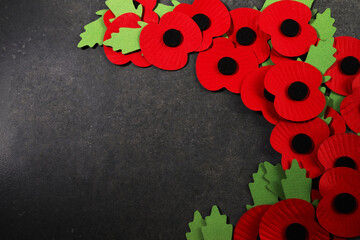 World War remembrance day. Red poppy is symbol of remembrance to those fallen in war. Red paper...