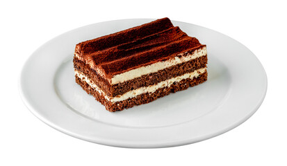 Gourmet Italian dessert tiramisu on white background