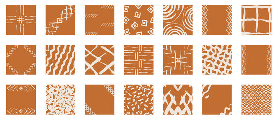 Set of hand drawn social media posts template, with boho and tribal patterns- Vector textures of Geometric doodle shapes of spots, dots, circles, strokes, stripes, lines. - good for posters and prints © Yanzar