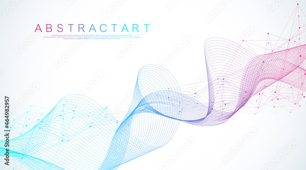 Poster Technology abstract lines and dots connection background. Connection digital data and big data concept. Digital data visualization. Vector illustration