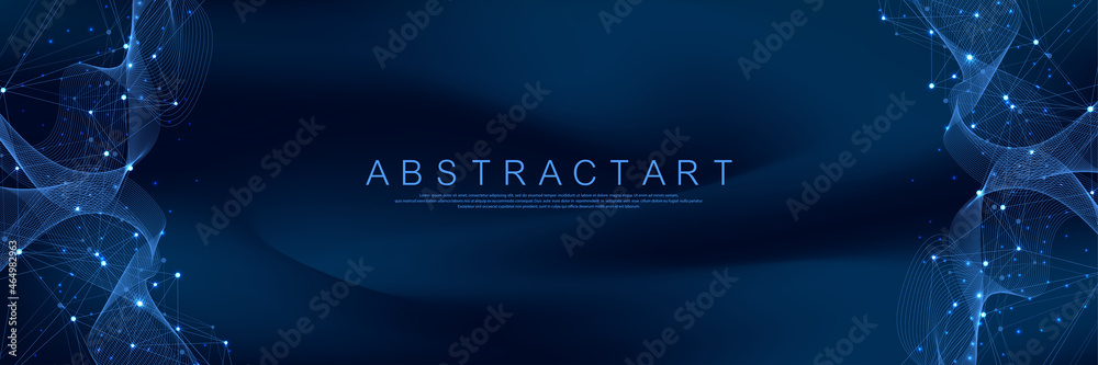 Leinwandbilder Technology abstract lines and dots connection background. Connection digital data and big data concept. Digital data visualization. Waves flow. Quantum explosion technology. Vector illustration.
