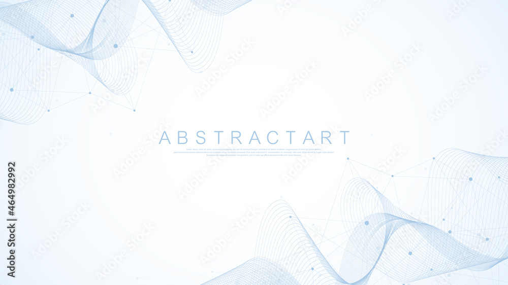 Fototapete Technology abstract lines and dots connection background. Connection digital data and big data concept. Digital data visualization. Vector illustration