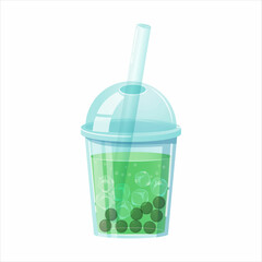 Milk bubble tea vector drink tapioca cup. Boba bubble tea pearl taiwan thai drink tapioca.